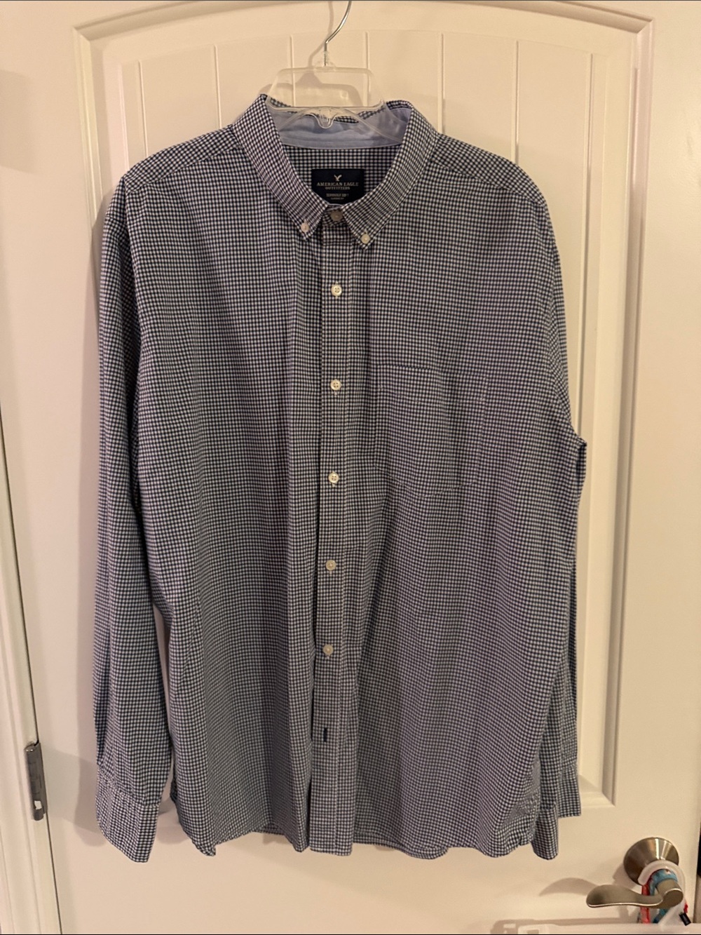 American Eagle Outfitters Blue and White Gingham Button-Down Shirt